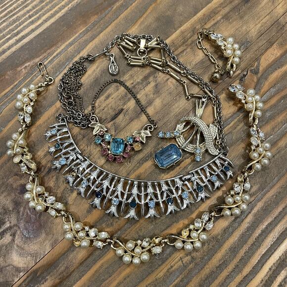 Rhinestone Recovery Lot Jewelry Findings & Crafting Vintage Lot Of 4 Necklaces - Picture 11 of 16